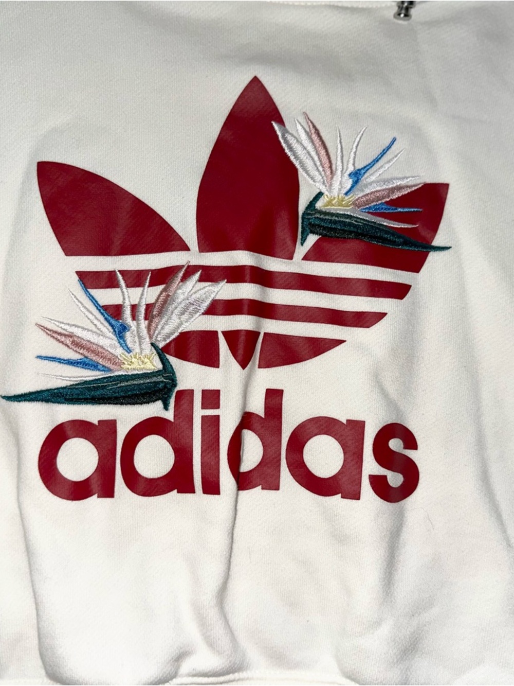 Adidas Originals x Thebe Magugu Cream Cropped Hoodie Embroidered Pullover Sz XL - Picture 6 of 11